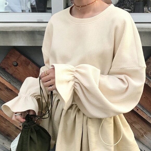 Black Casual Women's Contrast Patchwork Drawstring Waist Long Sleeve T-Shirt - Picture 4 of 8